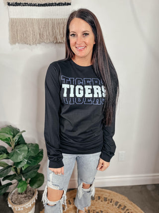 Tigers Long Sleeve Game Day Black Tee-Graphic Tees-Tshirt Snob-Motis & Co Boutique, Women's Fashion Boutique in Carthage, Missouri