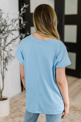 Top Shelf Basic V-Neck Ribbed Tee in Sky Blue-Short Sleeves-Ave Shops-Motis & Co Boutique, Women's Fashion Boutique in Carthage, Missouri