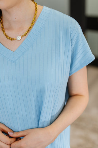Top Shelf Basic V-Neck Ribbed Tee in Sky Blue-Short Sleeves-Ave Shops-Motis & Co Boutique, Women's Fashion Boutique in Carthage, Missouri