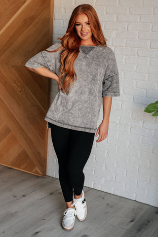 Unbothered Mineral Wash Top in Grey-Short Sleeves-Ave Shops-Motis & Co Boutique, Women's Fashion Boutique in Carthage, Missouri