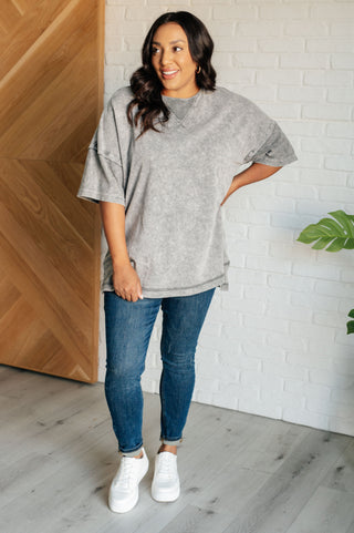 Unbothered Mineral Wash Top in Grey-Short Sleeves-Ave Shops-Motis & Co Boutique, Women's Fashion Boutique in Carthage, Missouri