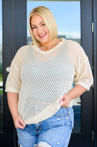 Under The Boardwalk Fishnet Collared Top-Short Sleeves-Ave Shops-Motis & Co Boutique, Women's Fashion Boutique in Carthage, Missouri