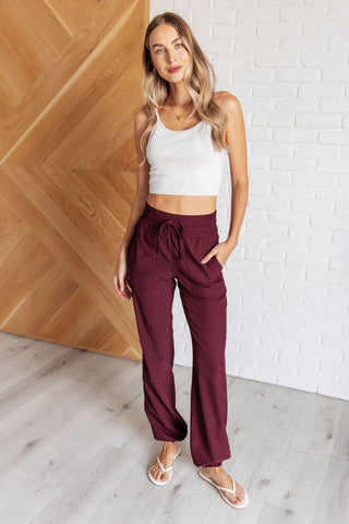 Runner's High Drawstring Joggers in Red Merlot-Athleisure-Ave Shops-Motis & Co Boutique, Women's Fashion Boutique in Carthage, Missouri