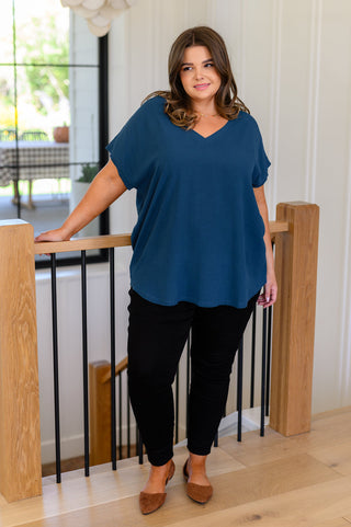 Very Much Needed V-Neck Top in Teal-Short Sleeves-Ave Shops-Motis & Co Boutique, Women's Fashion Boutique in Carthage, Missouri