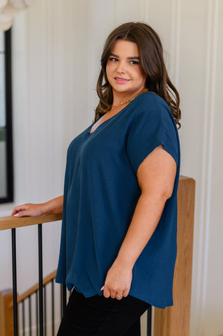 Very Much Needed V-Neck Top in Teal-Short Sleeves-Ave Shops-Motis & Co Boutique, Women's Fashion Boutique in Carthage, Missouri