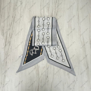 Horse Bit Grey Twilly Satin Scarf-Scarf-Western Elite-Motis & Co Boutique, Women's Fashion Boutique in Carthage, Missouri