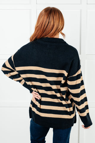 Well Situated Striped Quarter Zip Sweater in Black and Tan-Long Sleeves-Ave Shops-Motis & Co Boutique, Women's Fashion Boutique in Carthage, Missouri