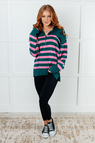 Well Situated Striped Quarter Zip Sweater in Green and Pink-Long Sleeves-Ave Shops-Motis & Co Boutique, Women's Fashion Boutique in Carthage, Missouri