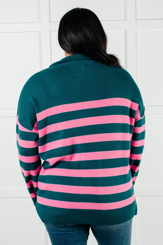 Well Situated Striped Quarter Zip Sweater in Green and Pink-Long Sleeves-Ave Shops-Motis & Co Boutique, Women's Fashion Boutique in Carthage, Missouri