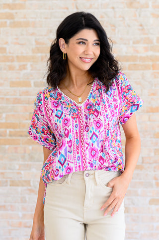 Yours Truly, V-Neck Top in Magenta-Short Sleeves-Ave Shops-Motis & Co Boutique, Women's Fashion Boutique in Carthage, Missouri