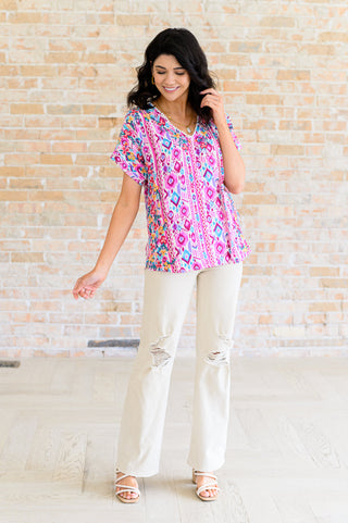 Yours Truly, V-Neck Top in Magenta-Short Sleeves-Ave Shops-Motis & Co Boutique, Women's Fashion Boutique in Carthage, Missouri