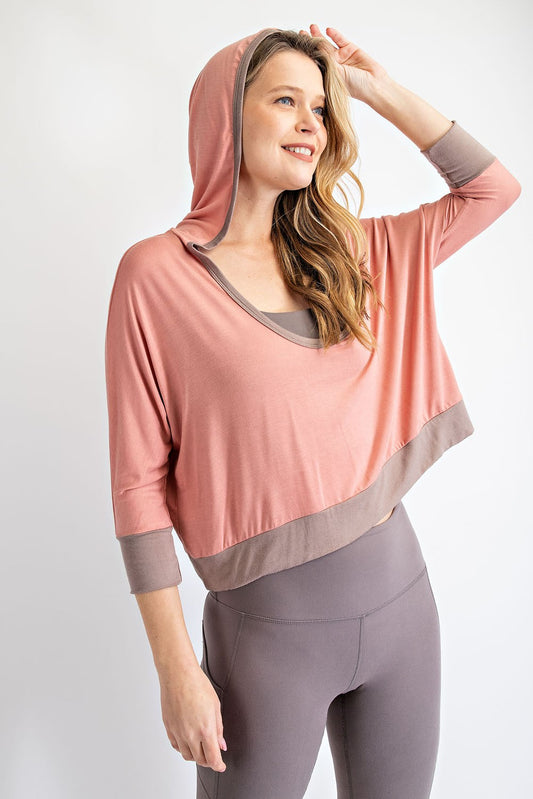 Hooded U Neck Cropped Top Apricot