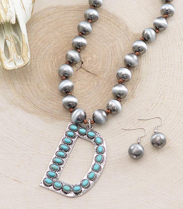 Turquoise Cowboy Pearl Initial Necklace-ACCESSORIES-The Rustic Cactus-Motis & Co Boutique, Women's Fashion Boutique in Carthage, Missouri