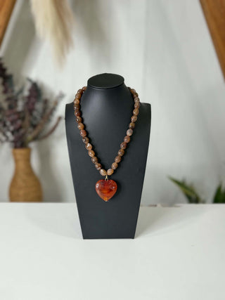 Aspen Brown Beaded Topaz Stone Heart Necklace-Necklace-What's Hot-Motis & Co Boutique, Women's Fashion Boutique in Carthage, Missouri