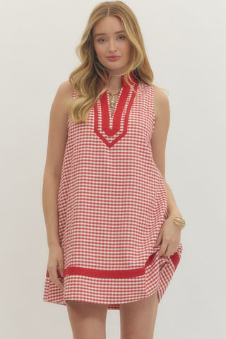 Gina Red Gingham Sleeveless Dress