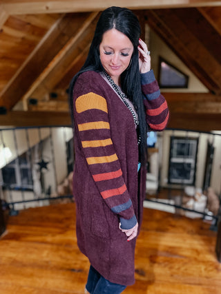 Wine Open Front Long Cardigan-Cardigans-RC-Motis & Co Boutique, Women's Fashion Boutique in Carthage, Missouri