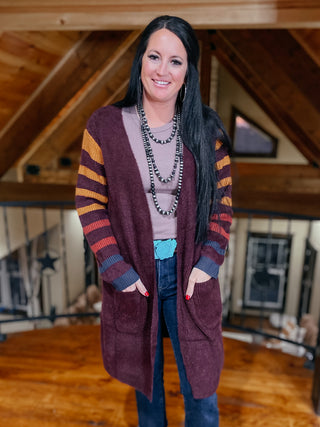 Wine Open Front Long Cardigan-Cardigans-RC-Motis & Co Boutique, Women's Fashion Boutique in Carthage, Missouri