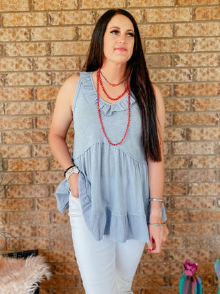 Dani Denim Tier Tank Top-Tanks-RC-Motis & Co Boutique, Women's Fashion Boutique in Carthage, Missouri