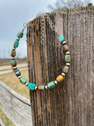 Pecos Authentic Turquoise Sterling Pearl Bracelet-Bracelets-Bijoux-Motis & Co Boutique, Women's Fashion Boutique in Carthage, Missouri