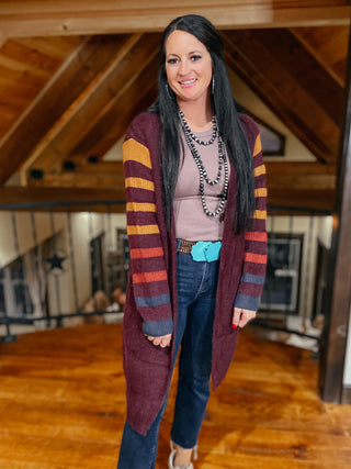 Wine Open Front Long Cardigan-Cardigans-RC-Motis & Co Boutique, Women's Fashion Boutique in Carthage, Missouri