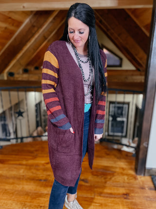 Wine Open Front Long Cardigan-Cardigans-RC-Motis & Co Boutique, Women's Fashion Boutique in Carthage, Missouri