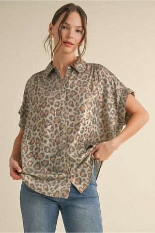 Livy Leopard Print Taupe Blouse-Short Sleeves-Jodifl-Motis & Co Boutique, Women's Fashion Boutique in Carthage, Missouri