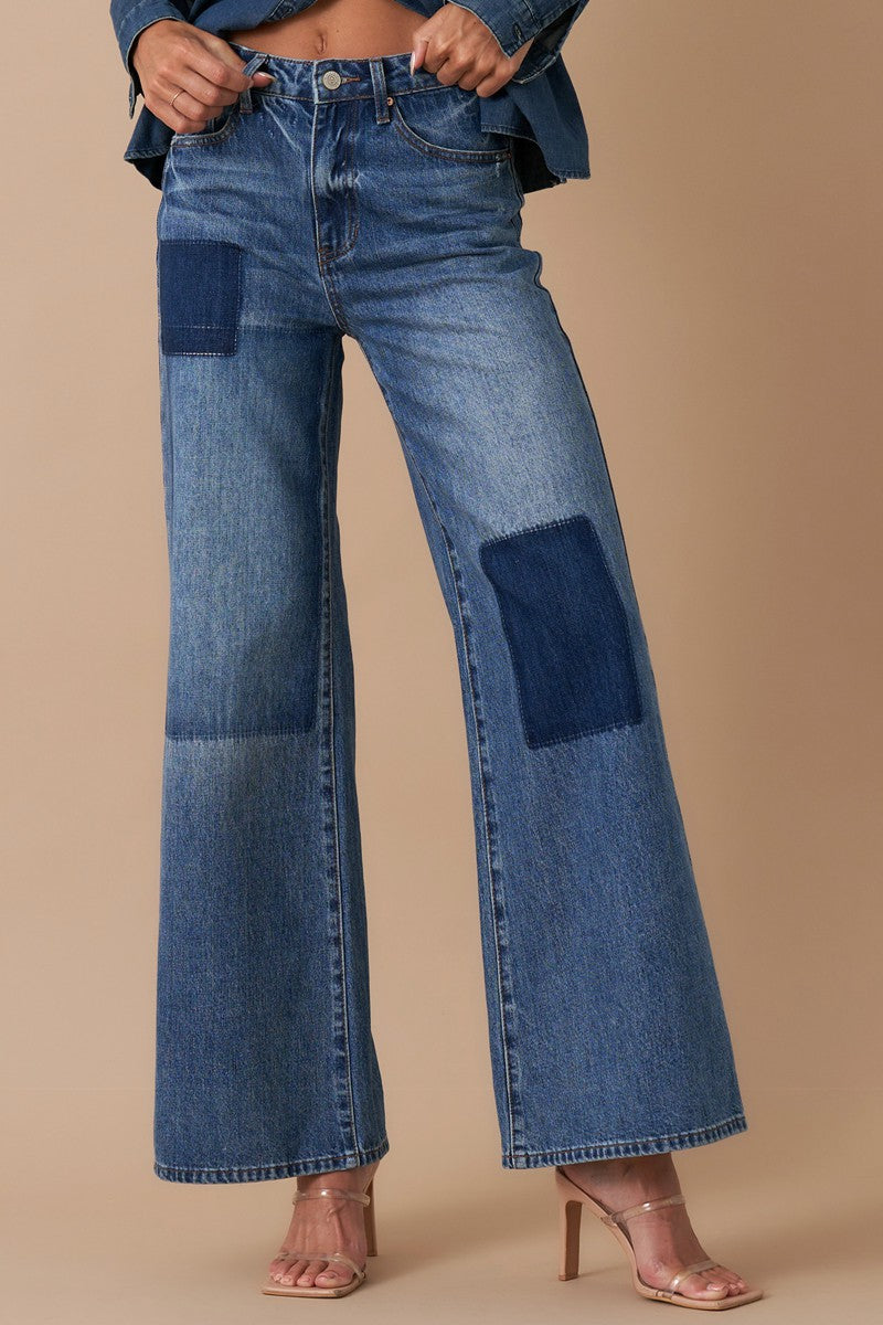 Insane Wide Leg Patchwork Jeans  Motis & Co Women's Boutique