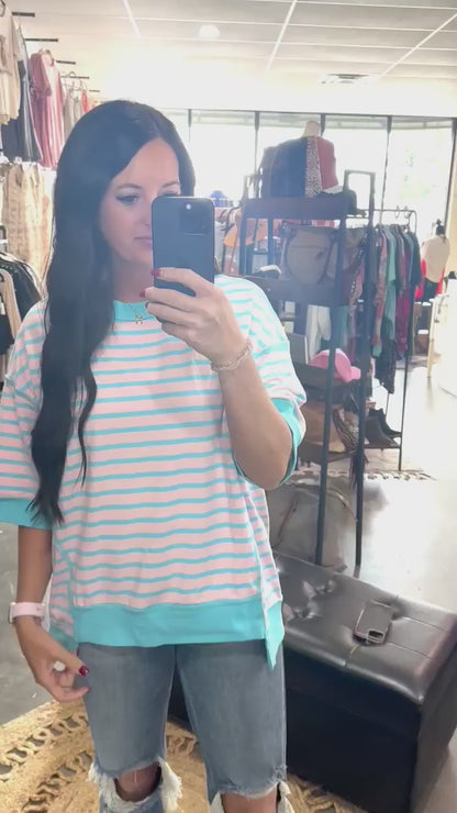 Kandy Pink Stripe Oversized  High Low Top
