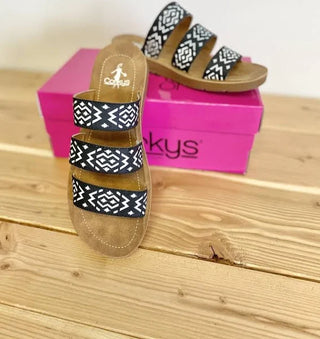 Corky's Dafne Black White Aztec Sandal-Sandals-Motis-Motis & Co Boutique, Women's Fashion Boutique in Carthage, Missouri