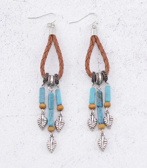 Mesa Leather Turquoise Dangle Earrings