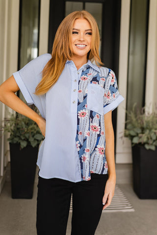 Best Of Both Worlds Button Down Top-Short Sleeves-Ave-Motis & Co Boutique, Women's Fashion Boutique in Carthage, Missouri