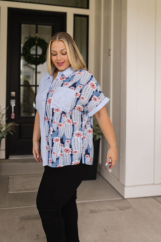 Best Of Both Worlds Button Down Top-Short Sleeves-Ave-Motis & Co Boutique, Women's Fashion Boutique in Carthage, Missouri