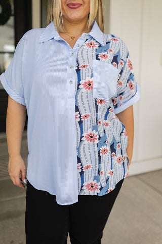 Best Of Both Worlds Button Down Top-Short Sleeves-Ave-Motis & Co Boutique, Women's Fashion Boutique in Carthage, Missouri