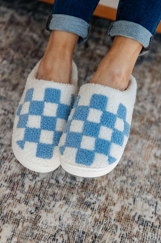 Checked Out Slippers in Blue-Slippers-Ave-Motis & Co Boutique, Women's Fashion Boutique in Carthage, Missouri