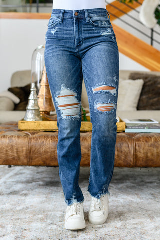 Christine High Contrast Slim Bootcut Destroyed Jeans-Jeans-Ave-Motis & Co Boutique, Women's Fashion Boutique in Carthage, Missouri