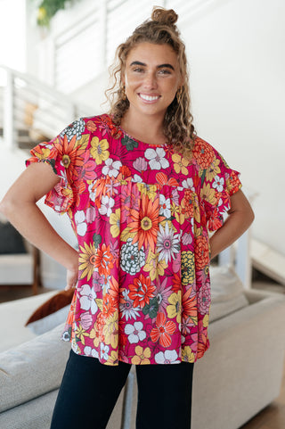 Flit About Floral Top in Pink-Short Sleeves-Ave-Motis & Co Boutique, Women's Fashion Boutique in Carthage, Missouri