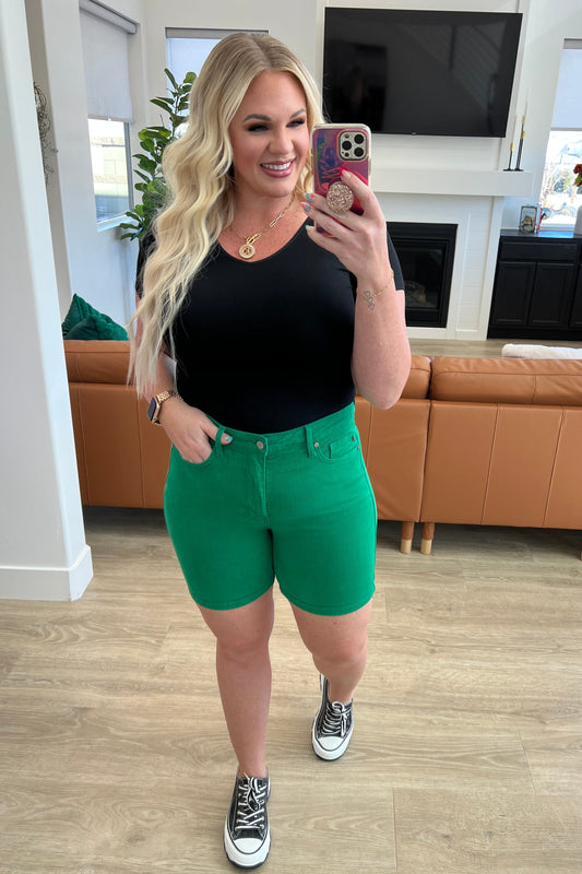 Jenna High Rise Control Top Cuffed Shorts Green