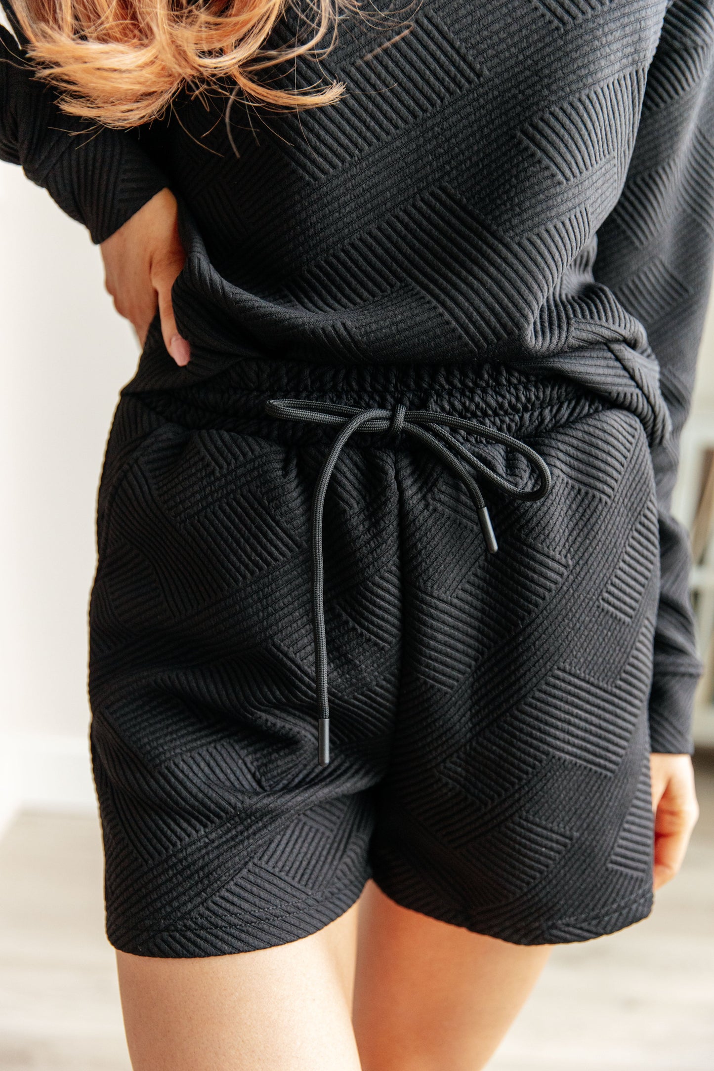 In The Details Long Sleeve Top and Shorts Set Black