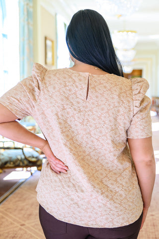 Kelsi Jacquard Puff Sleeve Top In Tan-Short Sleeves-Ave-Motis & Co Boutique, Women's Fashion Boutique in Carthage, Missouri