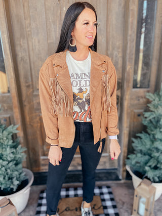 Fringe and Studs Faux Suede Jacket-Coats & Jackets-RC-Motis & Co Boutique, Women's Fashion Boutique in Carthage, Missouri