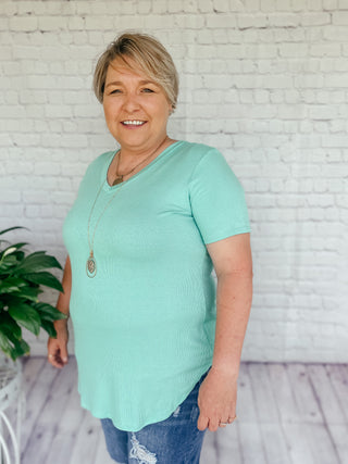 Rhonda Ribbed Mint Top-Short Sleeves-HEIMISH-Motis & Co Boutique, Women's Fashion Boutique in Carthage, Missouri