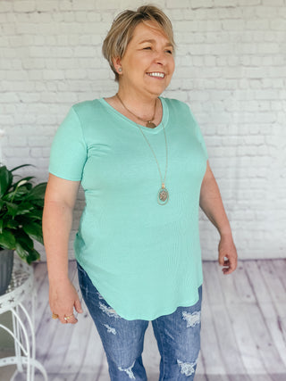 Rhonda Ribbed Mint Top-Short Sleeves-HEIMISH-Motis & Co Boutique, Women's Fashion Boutique in Carthage, Missouri