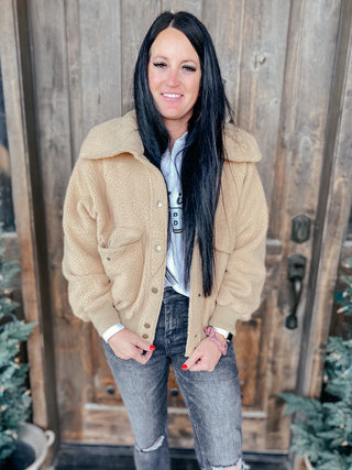 Don't Stress Oversized Collar Sherpa Jacket In Taupe-Womens-Ave-Motis & Co Boutique, Women's Fashion Boutique in Carthage, Missouri