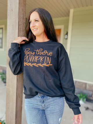 Hey There Pumpkin Black Sweatshirt-Sweaters-Bucking Barn Boutique-Motis & Co Boutique, Women's Fashion Boutique in Carthage, Missouri