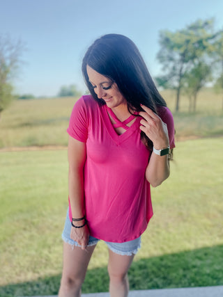 Gemma Pink Short Sleeve Top-Short Sleeves-HEIMISH-Motis & Co Boutique, Women's Fashion Boutique in Carthage, Missouri