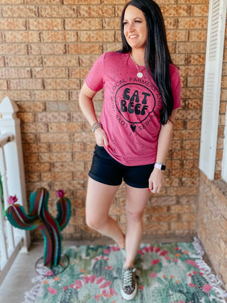 Splattered Eat Beef Pink Tee-Graphic Tees-Bucking Barn Boutique-Motis & Co Boutique, Women's Fashion Boutique in Carthage, Missouri