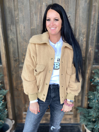 Don't Stress Oversized Collar Sherpa Jacket In Taupe-Womens-Ave-Motis & Co Boutique, Women's Fashion Boutique in Carthage, Missouri