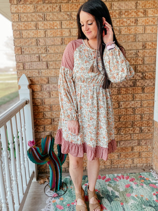 Aubrie Floral Balloon Sleeve Dress-Dresses-GiGiO-Motis & Co Boutique, Women's Fashion Boutique in Carthage, Missouri