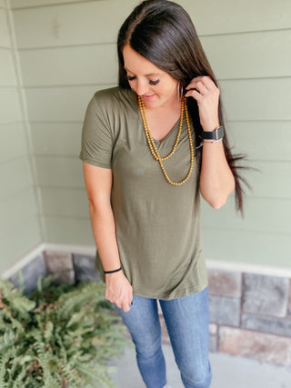 Faye Fave Olive Basic Tee-Short Sleeves-Crazy Train-Motis & Co Boutique, Women's Fashion Boutique in Carthage, Missouri