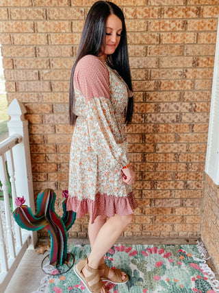 Aubrie Floral Balloon Sleeve Dress-Dresses-GiGiO-Motis & Co Boutique, Women's Fashion Boutique in Carthage, Missouri